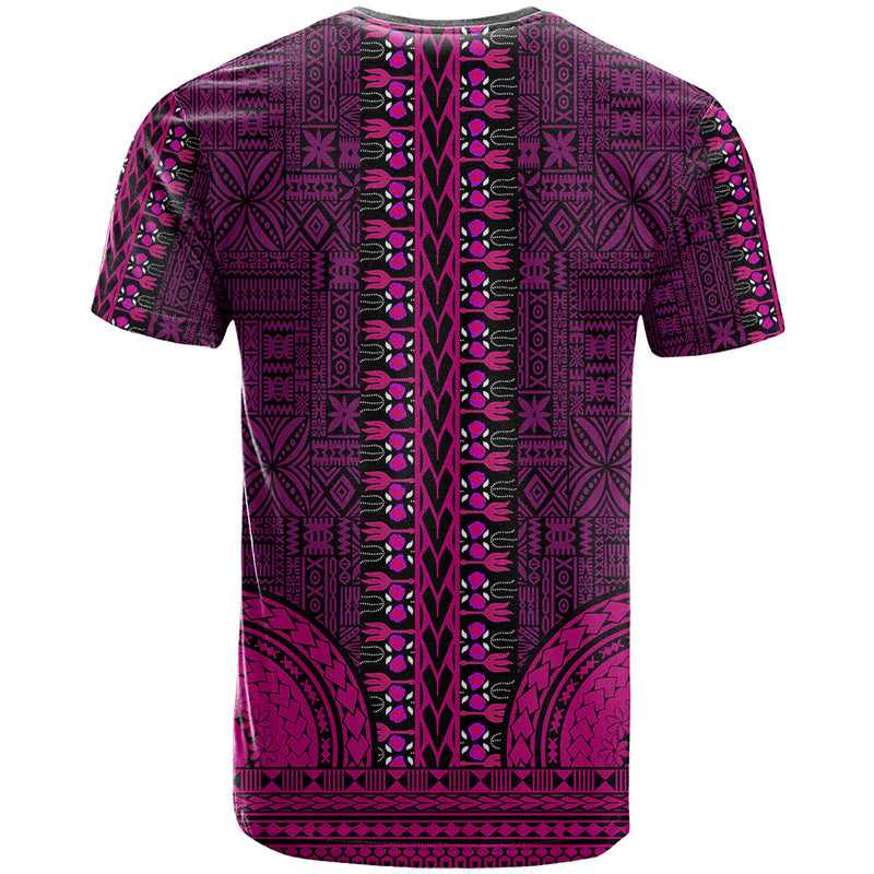 African Dashiki With Tapa Pattern - Pink T Shirt