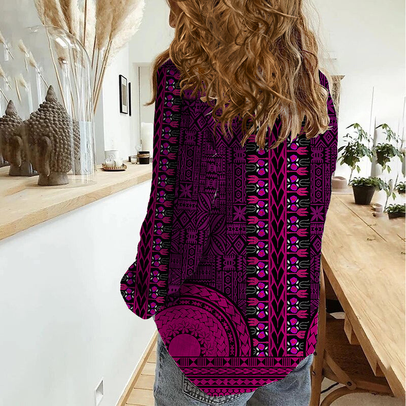 African Dashiki With Tapa Pattern - Pink Women Casual Shirt
