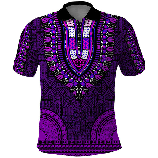 African Dashiki With Tapa Pattern - Purple Polo Shirt