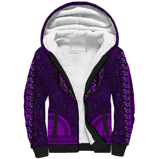 African Dashiki With Tapa Pattern - Purple Sherpa Hoodie