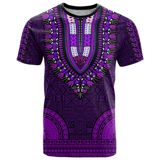 African Dashiki With Tapa Pattern - Purple T Shirt