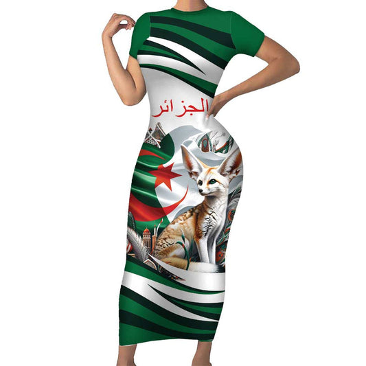 Algeria Fennec Fox With Algerian Culture And Nature Short Sleeve Bodycon Dress