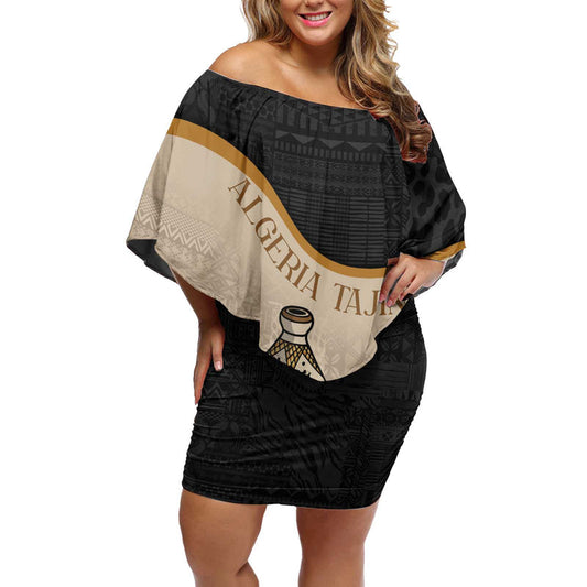 Algeria Tajine Dish With African Tribal Pattern Off Shoulder Short Dress