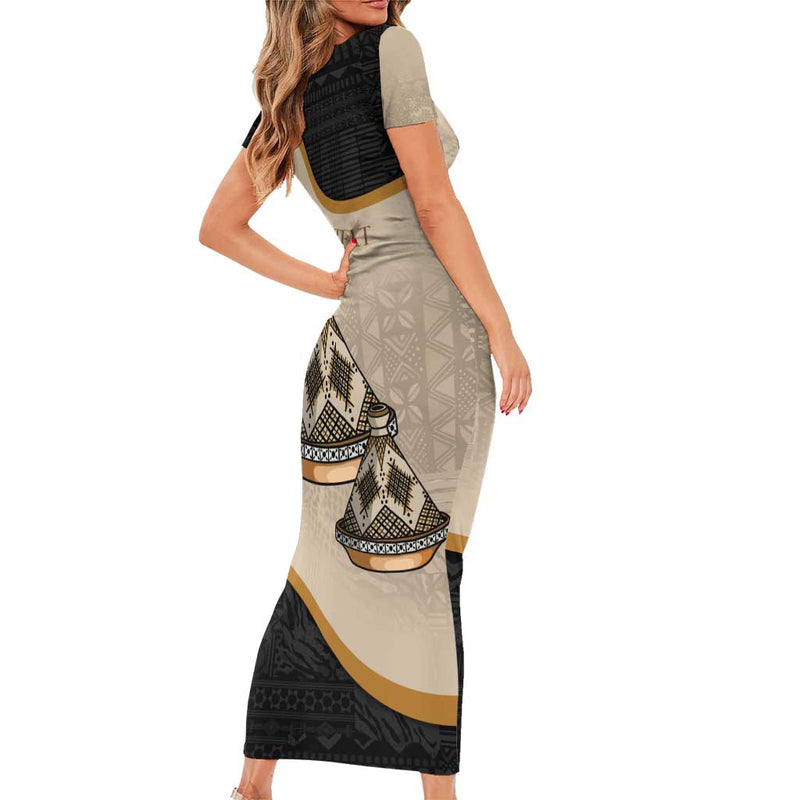 Algeria Tajine Dish With African Tribal Pattern Short Sleeve Bodycon Dress