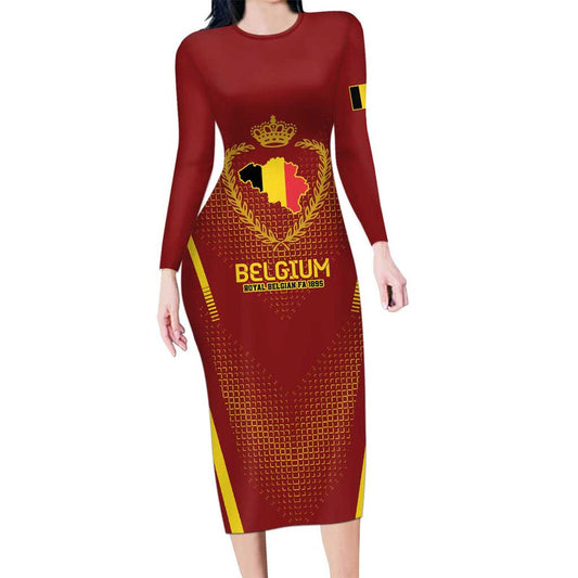 Custom Belgium Football Royal Belgian 1895 With Map Style Long Sleeve Bodycon Dress