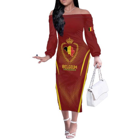 Custom Belgium Football Royal Belgian 1895 With Map Style Off The Shoulder Long Sleeve Dress