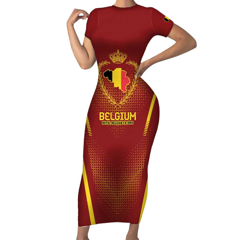 Custom Belgium Football Royal Belgian 1895 With Map Style Short Sleeve Bodycon Dress