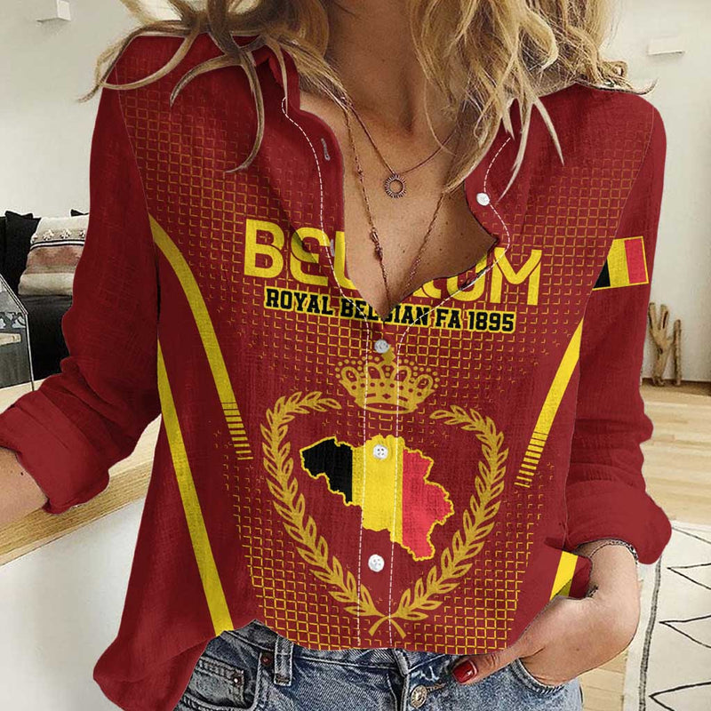 Custom Belgium Football Royal Belgian 1895 with Map Style Women Casual Shirt
