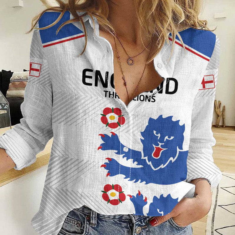 Custom England Football Simple Triple Lions Women Casual Shirt