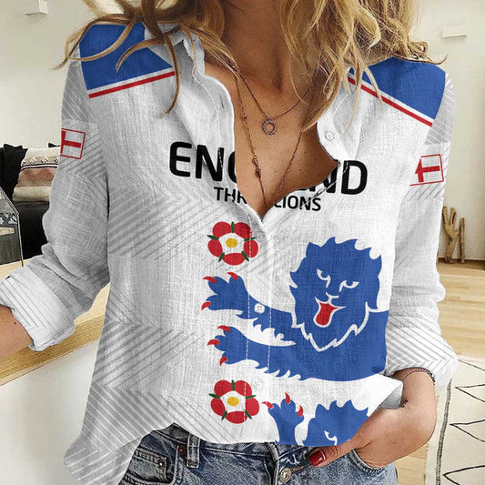 Custom England Football Simple Triple Lions Women Casual Shirt