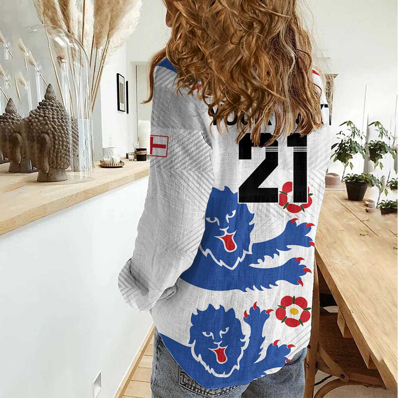 Custom England Football Simple Triple Lions Women Casual Shirt