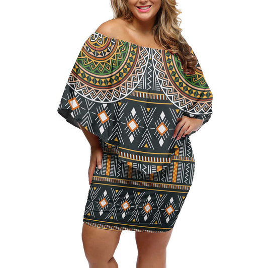 Africa Ethnic Native Pattern Off Shoulder Short Dress
