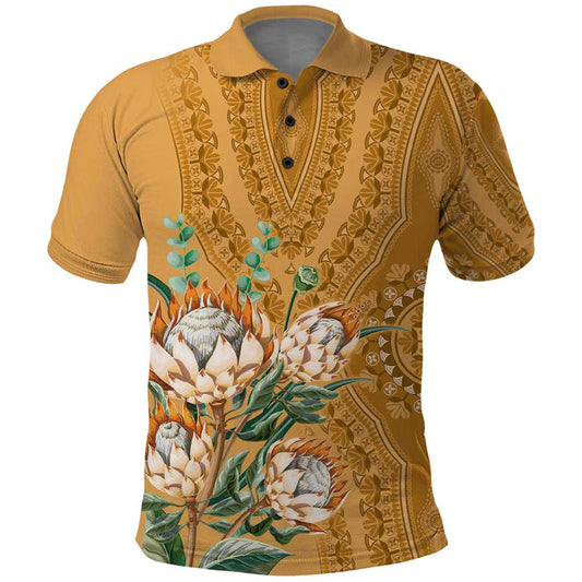 Africa King Proteas Dashiki Motif Gold Style Polo Shirt