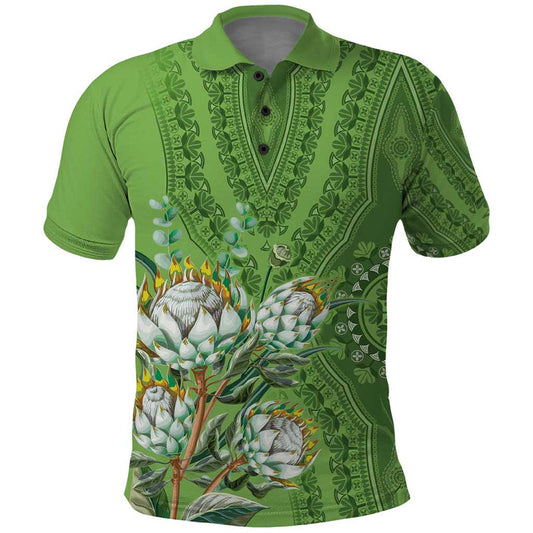 Africa King Proteas Dashiki Motif Green Style Polo Shirt