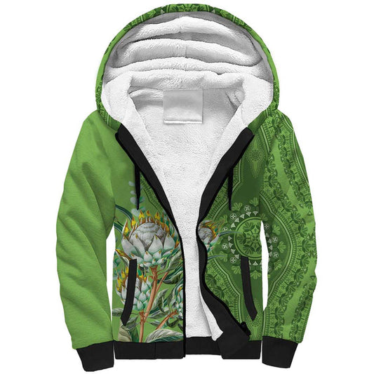 Africa King Proteas Dashiki Motif Green Style Sherpa Hoodie