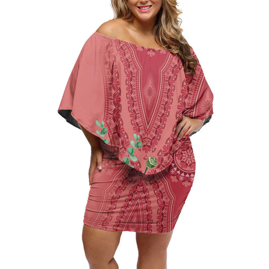 Africa King Proteas Dashiki Motif Peach Style Off Shoulder Short Dress