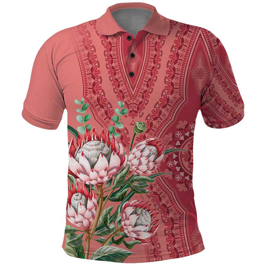 Africa King Proteas Dashiki Motif Peach Style Polo Shirt