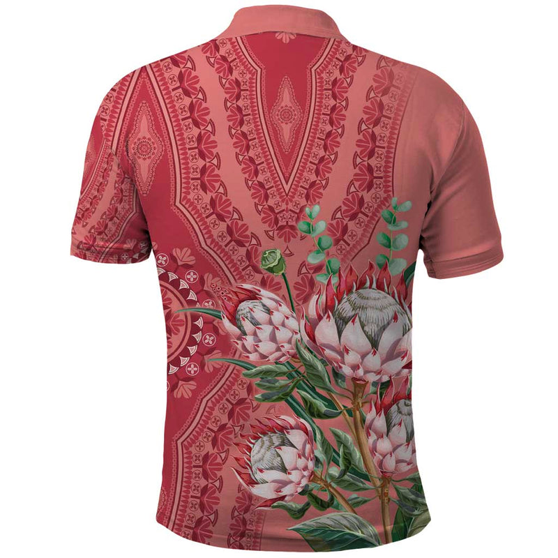 Africa King Proteas Dashiki Motif Peach Style Polo Shirt