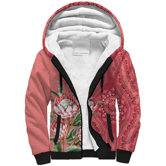 Africa King Proteas Dashiki Motif Peach Style Sherpa Hoodie