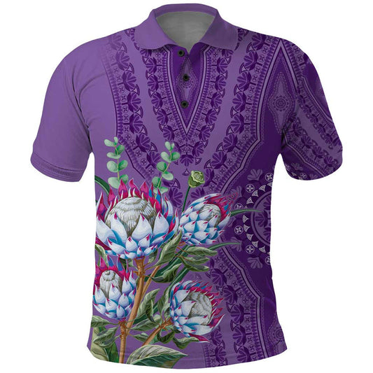 Africa King Proteas Dashiki Motif Violet Style Polo Shirt
