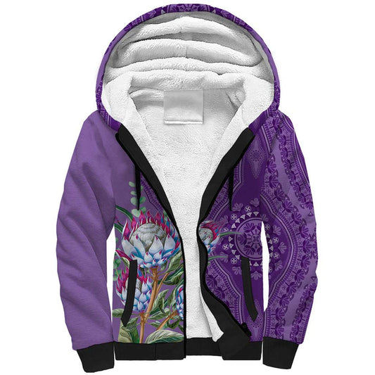 Africa King Proteas Dashiki Motif Violet Style Sherpa Hoodie