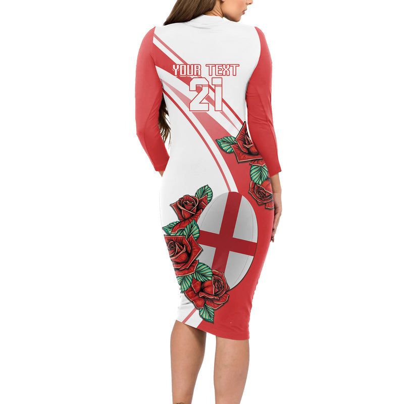 Custom England Rugby Red Rose Sporty Style Long Sleeve Bodycon Dress
