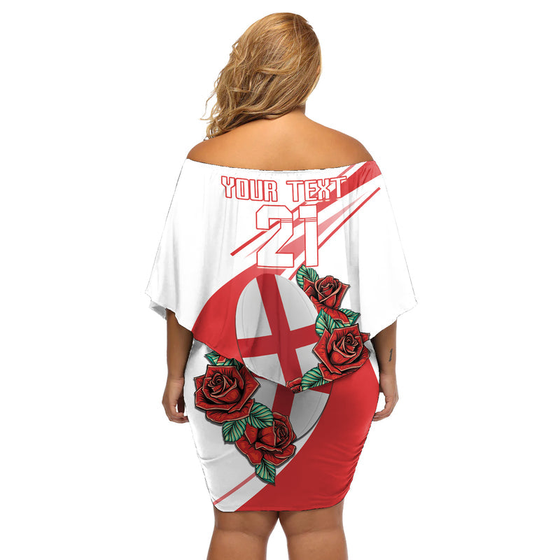 Custom England Rugby Red Rose Sporty Style Off Shoulder Short Dress