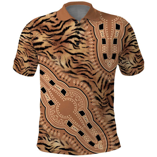 Africa Tiger Mix Dashiki Tribal Pattern Polo Shirt
