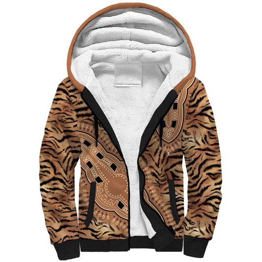 Africa Tiger Mix Dashiki Tribal Pattern Sherpa Hoodie