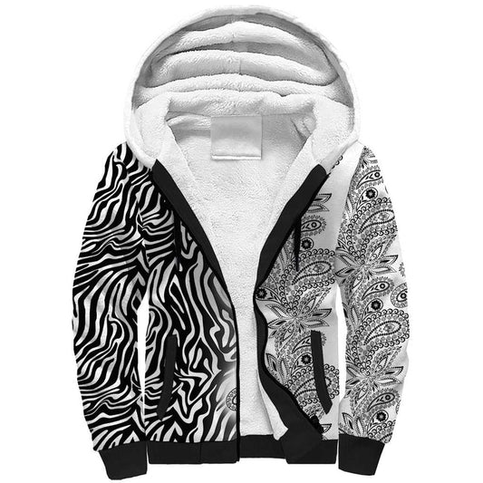 Africa Zebra Mix Paisley Tribal Pattern Sherpa Hoodie