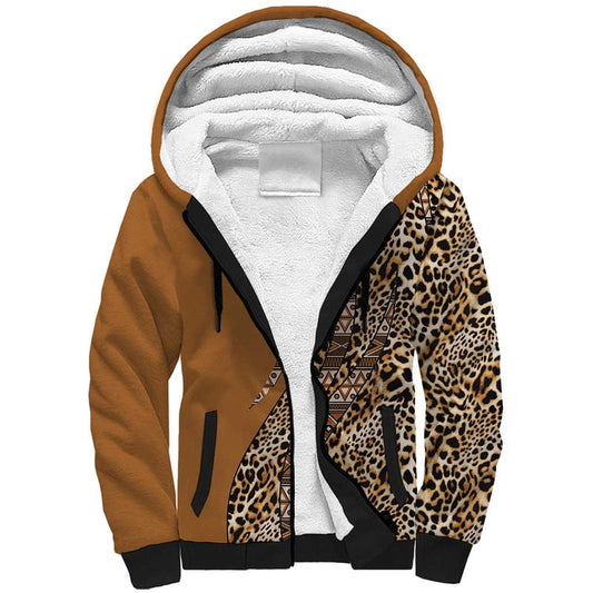 Africa Leopard Mix Native Tribal Pattern Sherpa Hoodie