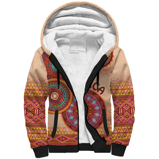 Africa Tribal Traditional Pattern Beige Motif Sherpa Hoodie