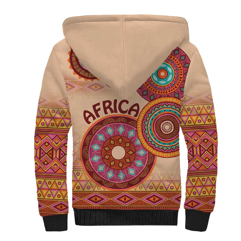 Africa Tribal Traditional Pattern Beige Motif Sherpa Hoodie