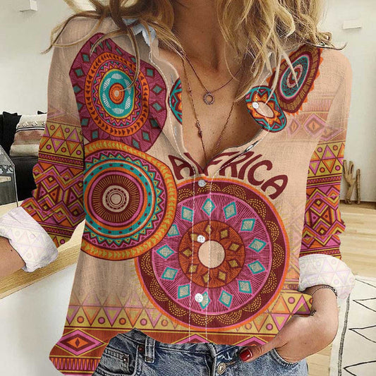 Africa Tribal Traditional Pattern Beige Motif Women Casual Shirt