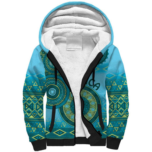 Africa Tribal Traditional Pattern Blue Motif Sherpa Hoodie