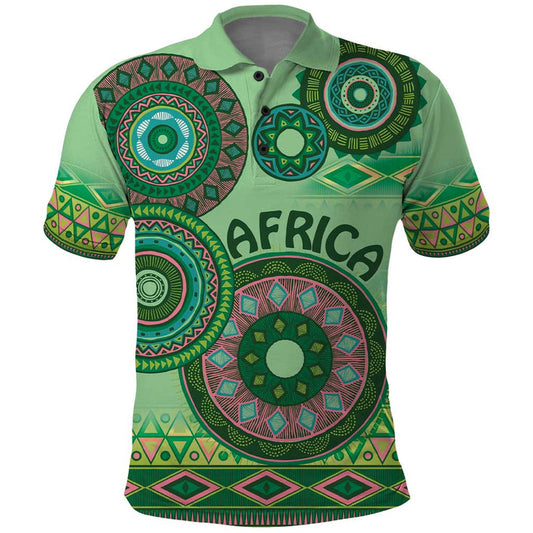 Africa Tribal Traditional Pattern Green Motif Polo Shirt