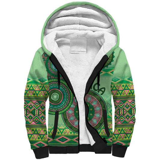 Africa Tribal Traditional Pattern Green Motif Sherpa Hoodie