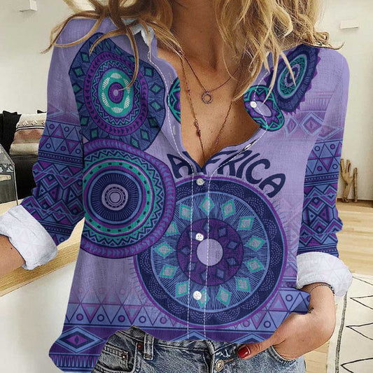 Africa Tribal Traditional Pattern Purple Motif Women Casual Shirt