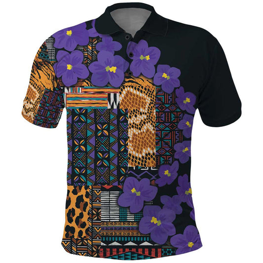 Africa Violets Flowers Mix Native Tribal Pattern Polo Shirt