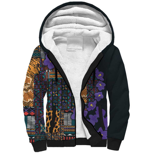 Africa Violets Flowers Mix Native Tribal Pattern Sherpa Hoodie