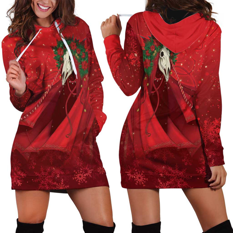 Merry Creepmas Mari Lwyd Folklore Ghost Horse Christmas Hoodie Dress