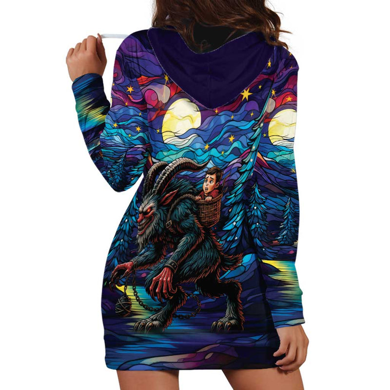 Stained Glass Krampus Gothic Christmas Myth Hoodie Dress