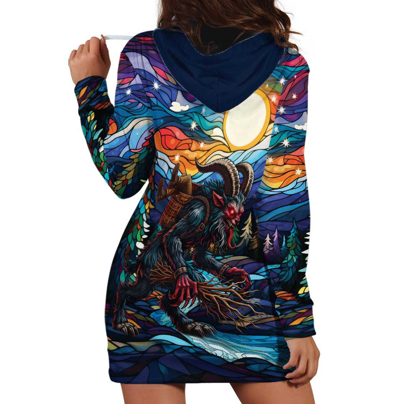 Stained Glass Krampus Folklore Horror Art Hoodie Dress