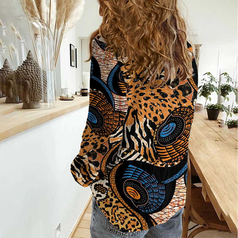 African Ankara Motifs Mixed Animal Skins Women Casual Shirt