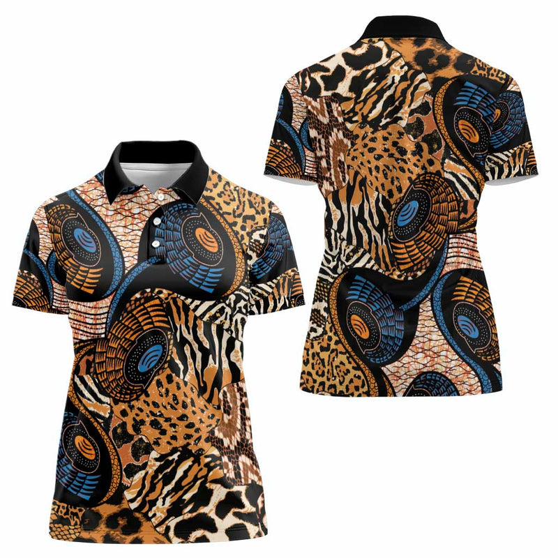 African Ankara Motifs Mixed Animal Skins Women Polo Shirt