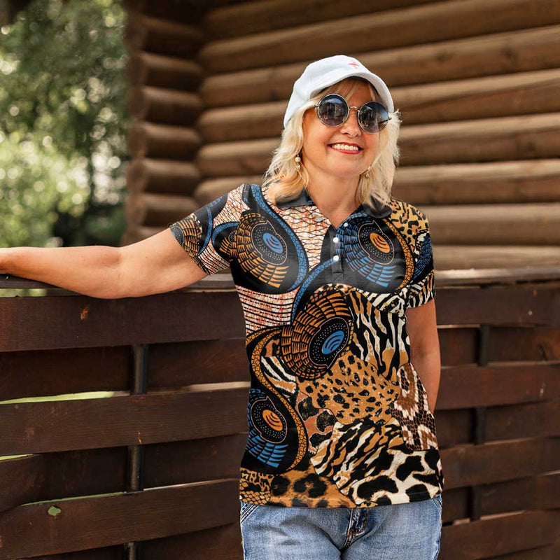 African Ankara Motifs Mixed Animal Skins Women Polo Shirt