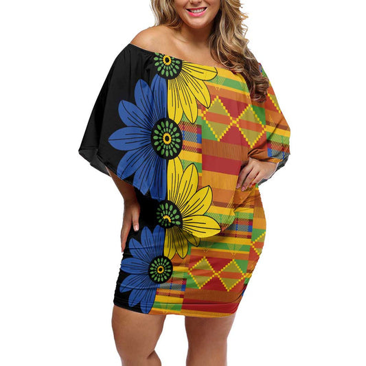 African Ethnic Kitenge Ankara Style Off Shoulder Short Dress