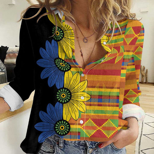 African Ethnic Kitenge Ankara Style Women Casual Shirt