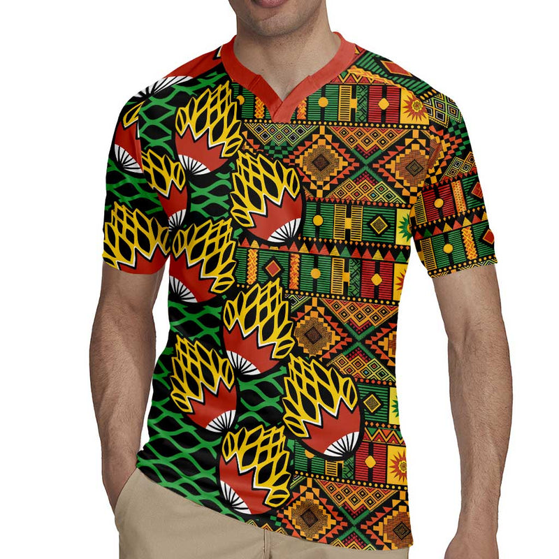 African Tribal Geometric Mixed Kanga Pattern Rugby Jersey