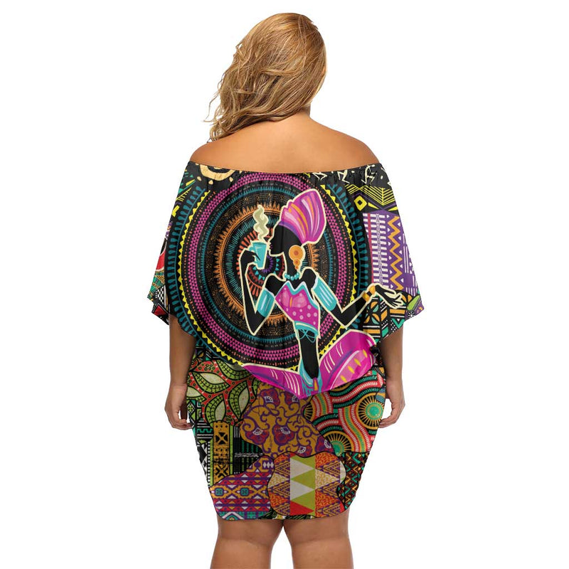 African Women Ethnic Motifs Off Shoulder Short Dress